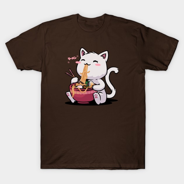 Kawaii Neko Cat Ramen Bowl Anime Otaku White Cat T-Shirt by vo_maria